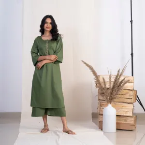 Akiso Green Round Neck With Pintucks With Palazzo (Set of 2)