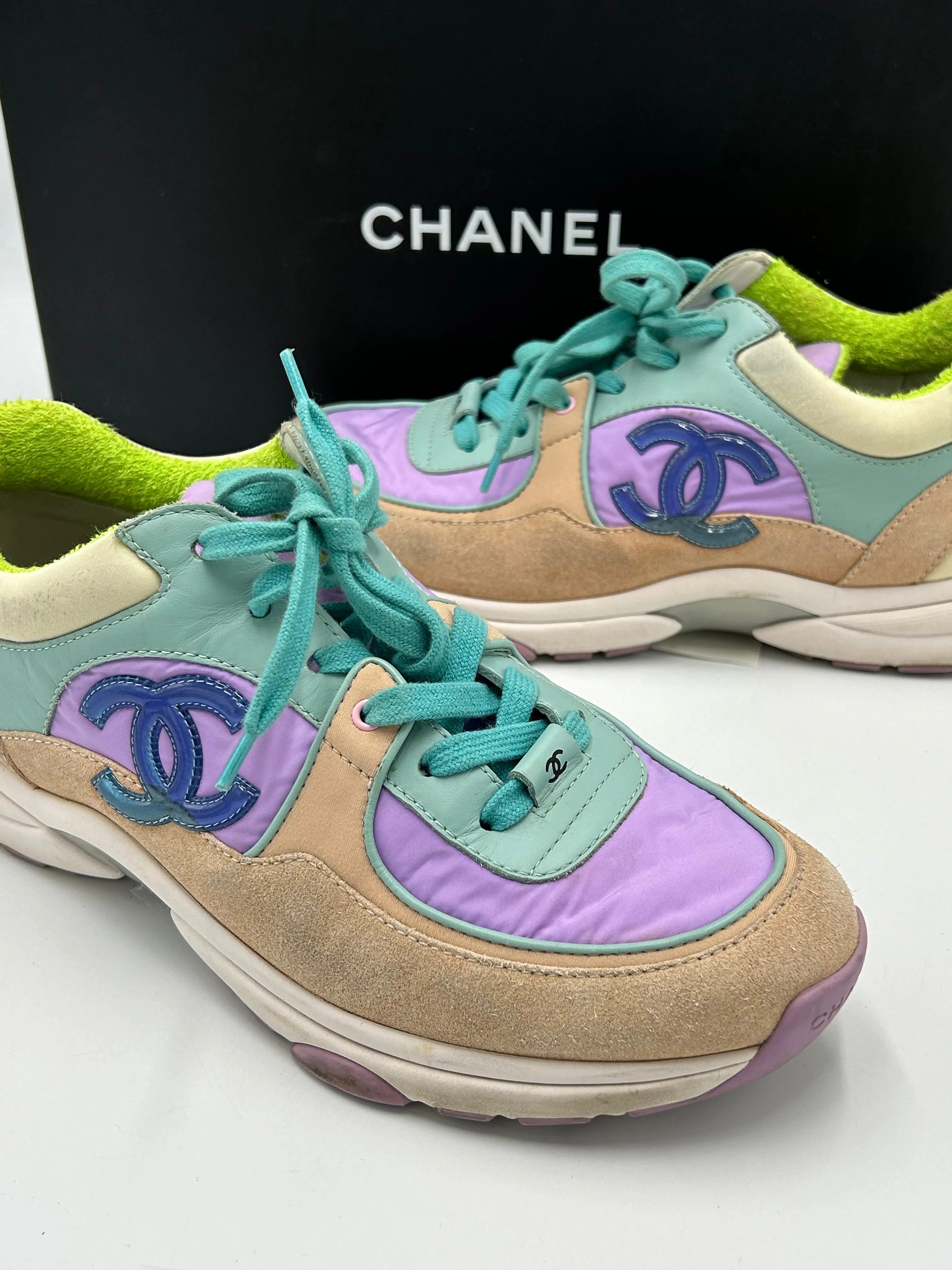 Chanel Logo Low-Top Trainer Luxury Designer Shoes, Size: 9