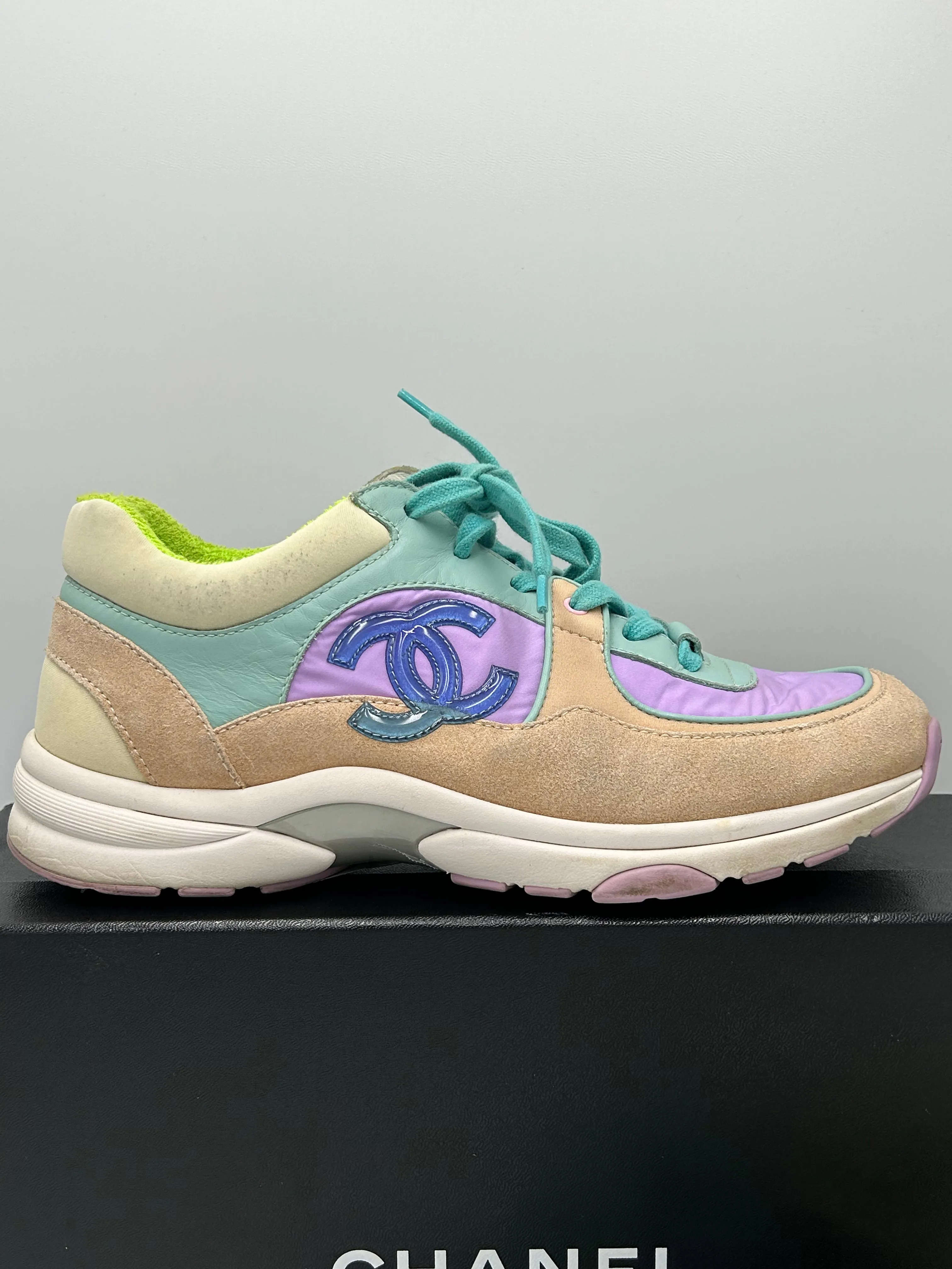 Chanel Logo Low-Top Trainer Luxury Designer Shoes, Size: 9