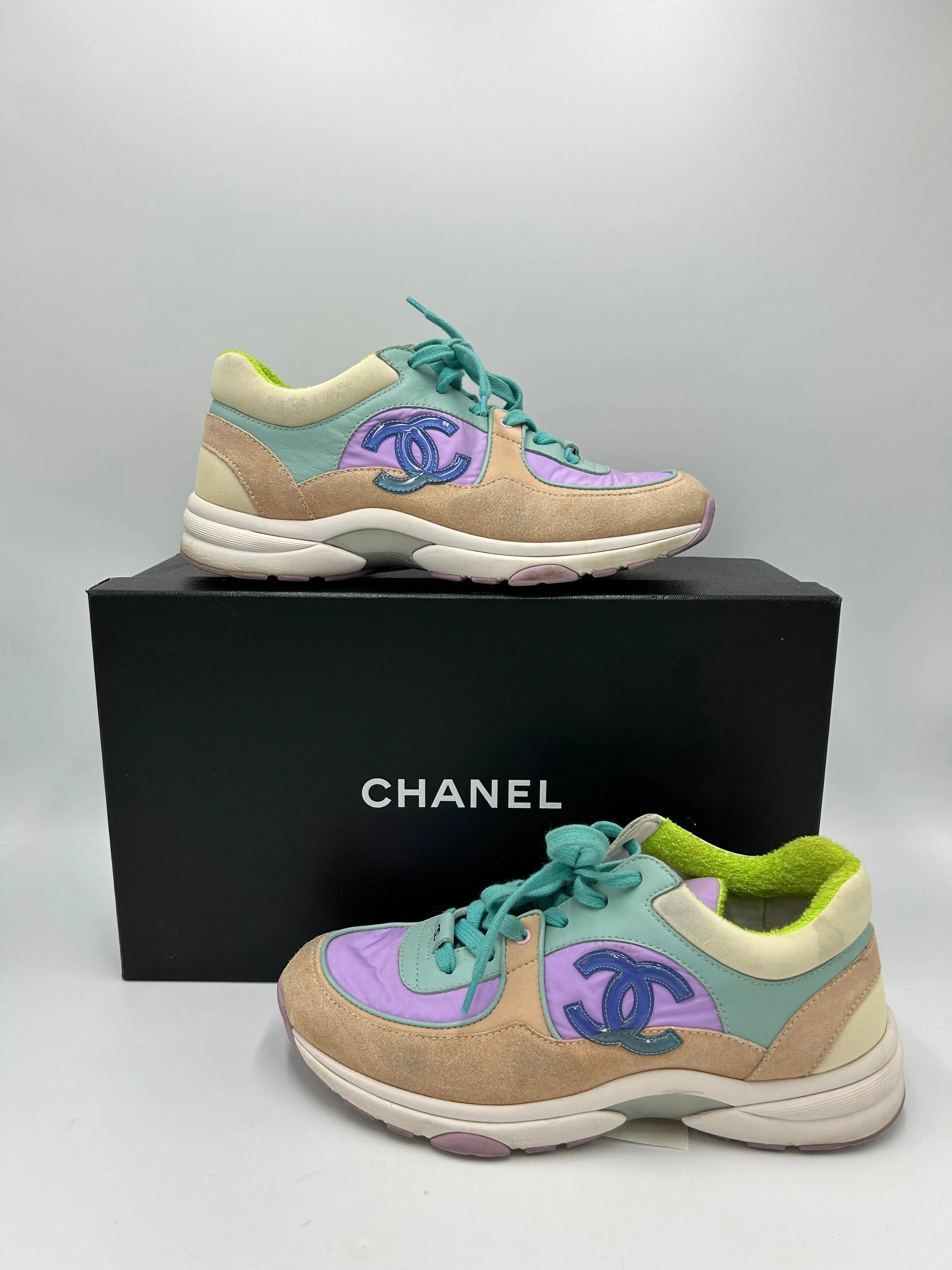 Chanel Logo Low-Top Trainer Luxury Designer Shoes, Size: 9