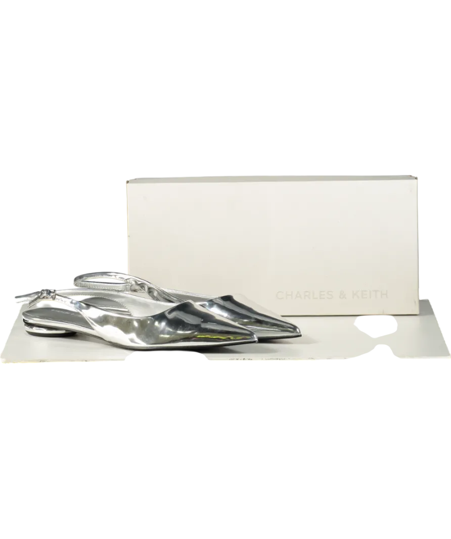Charles & Keith Metallic Pointed Toe Slingback Flats UK 6 EU 39 