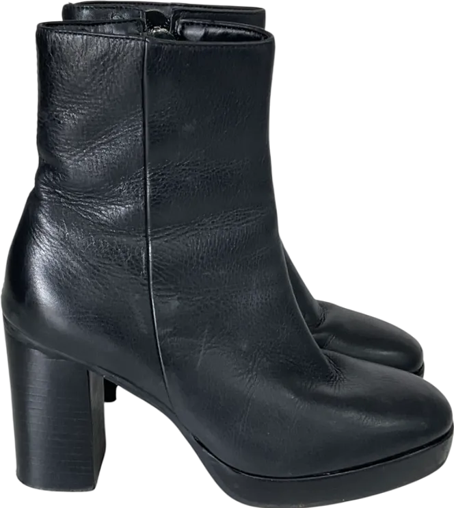 Dune Black Pella Platform Leather Ankle Boots UK 4 EU 37 
