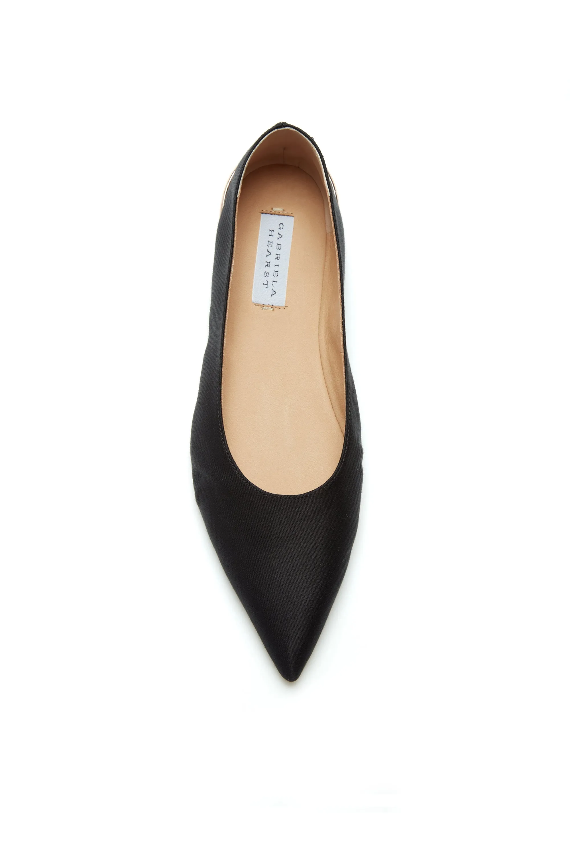 Fleur Ballerina Flat in Black Silk Linen Satin