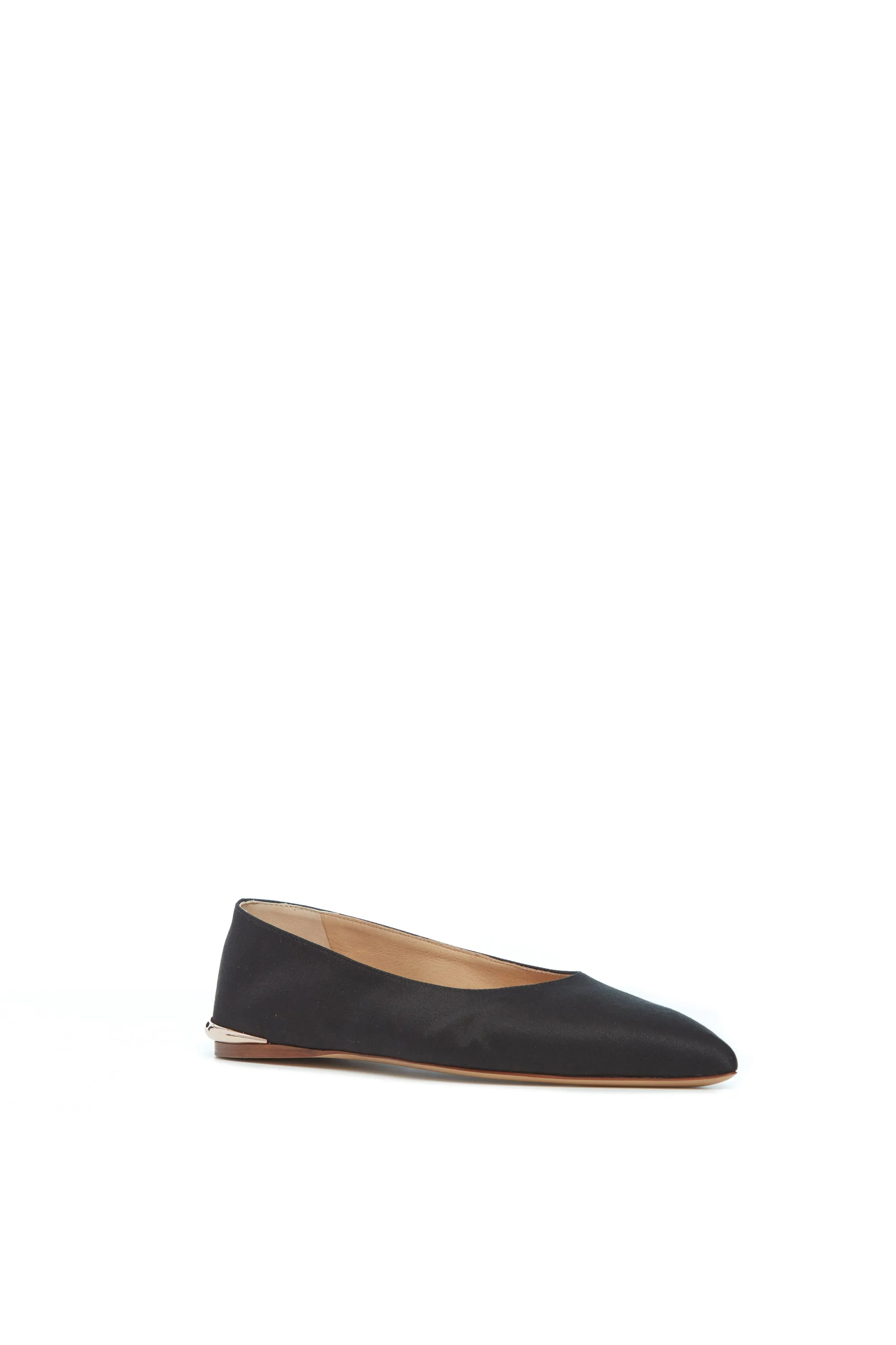 Fleur Ballerina Flat in Black Silk Linen Satin