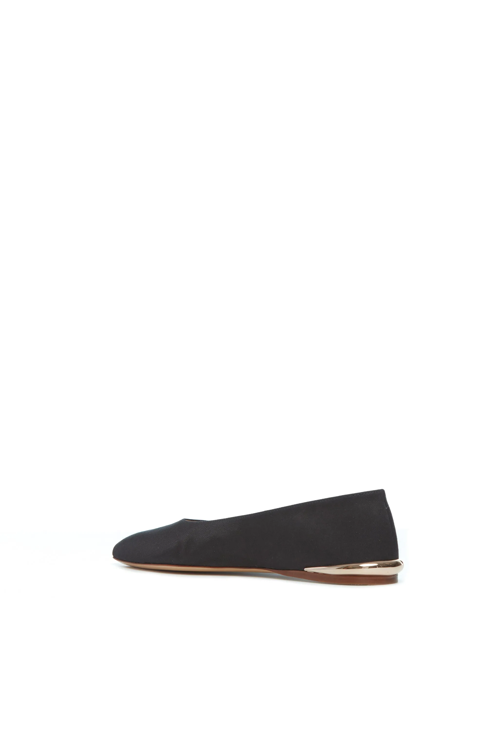 Fleur Ballerina Flat in Black Silk Linen Satin