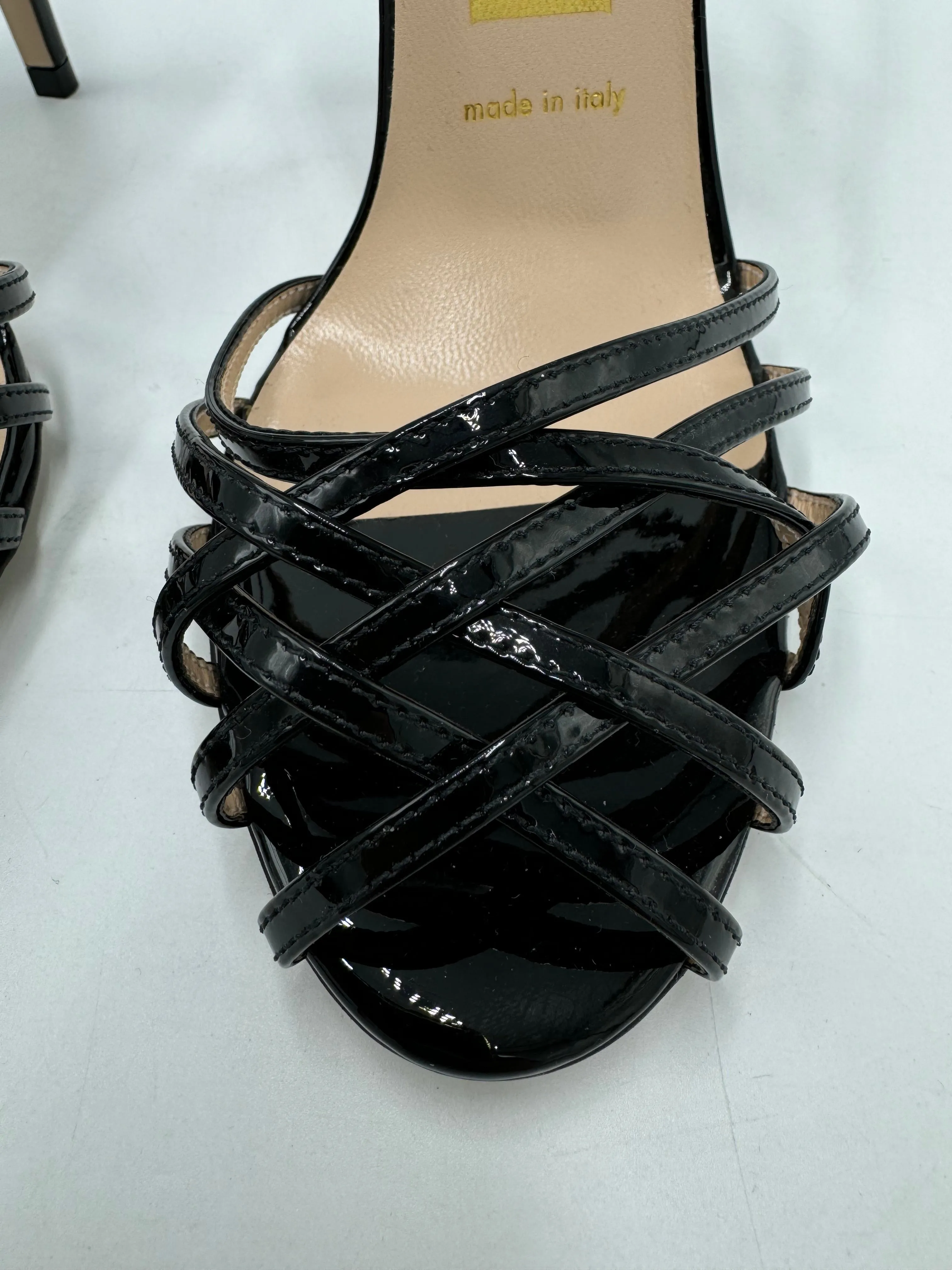 Gucci Vernice Crystal Luxury Sandal In Black, Size: 7.5 / 37.5