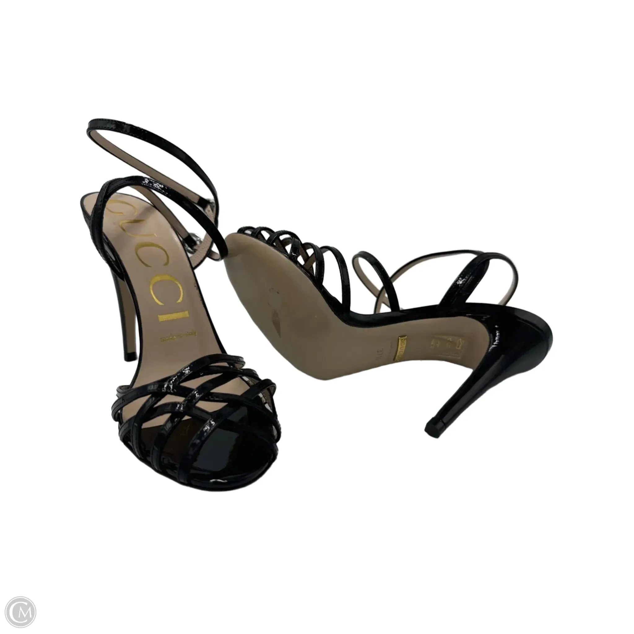 Gucci Vernice Crystal Luxury Sandal In Black, Size: 7.5 / 37.5