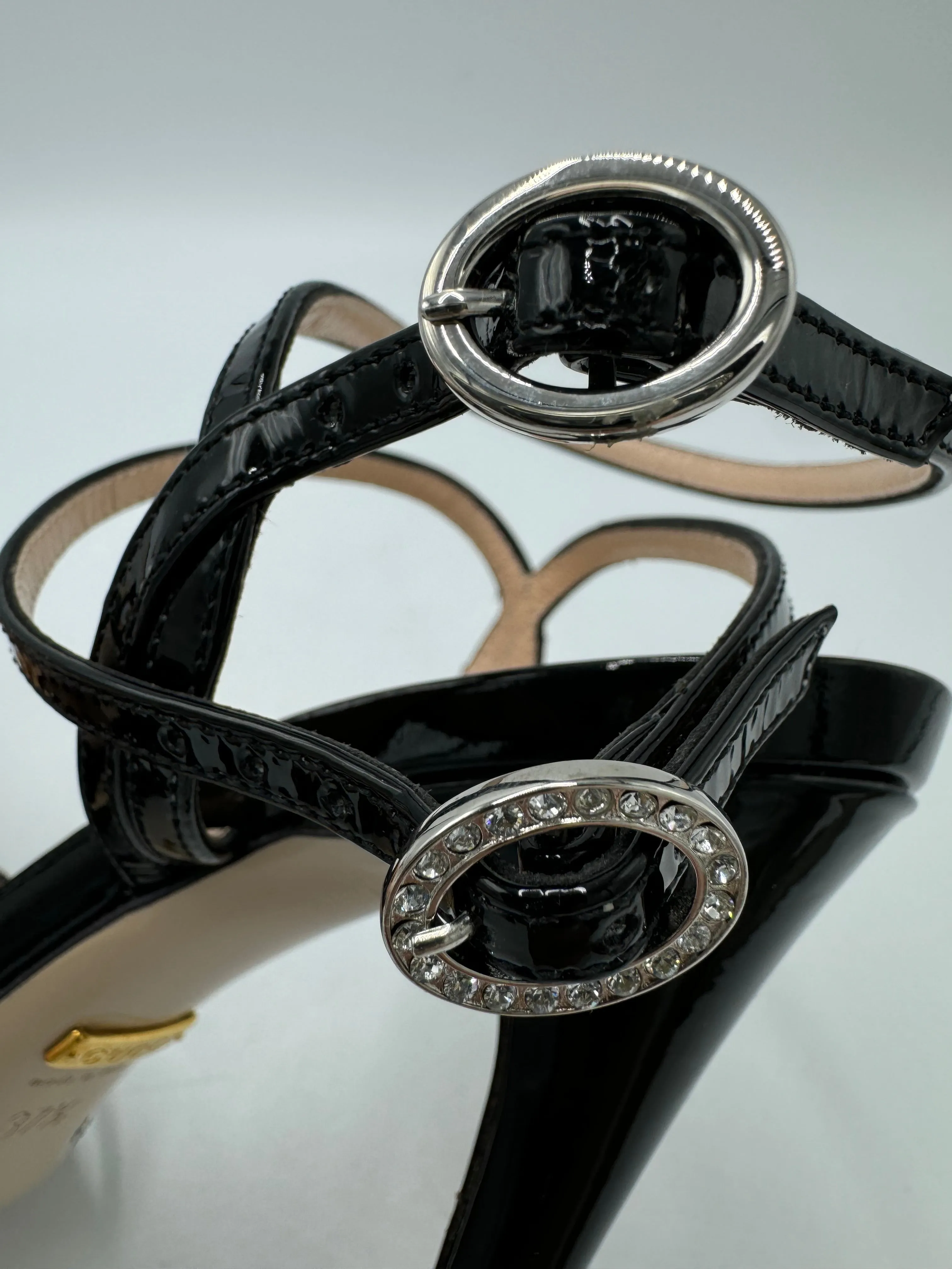 Gucci Vernice Crystal Luxury Sandal In Black, Size: 7.5 / 37.5
