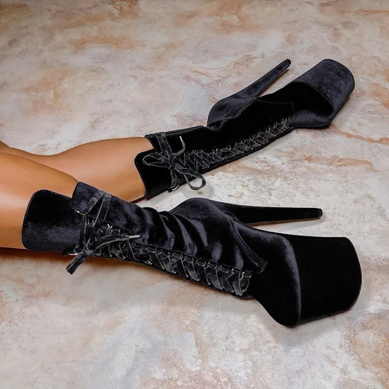 Lace Up Platform Ankle Boots Sexy Fetish Exotic Pole Dance Shoes Nightclub Stripper Heels