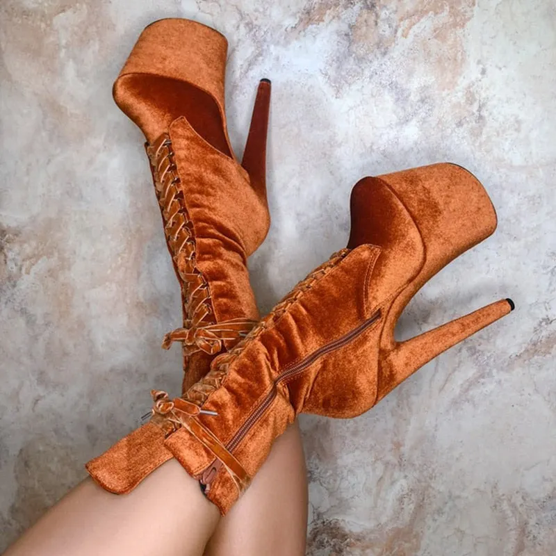 Lace Up Platform Ankle Boots Sexy Fetish Exotic Pole Dance Shoes Nightclub Stripper Heels