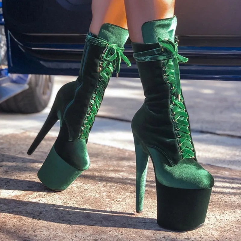Lace Up Platform Ankle Boots Sexy Fetish Exotic Pole Dance Shoes Nightclub Stripper Heels