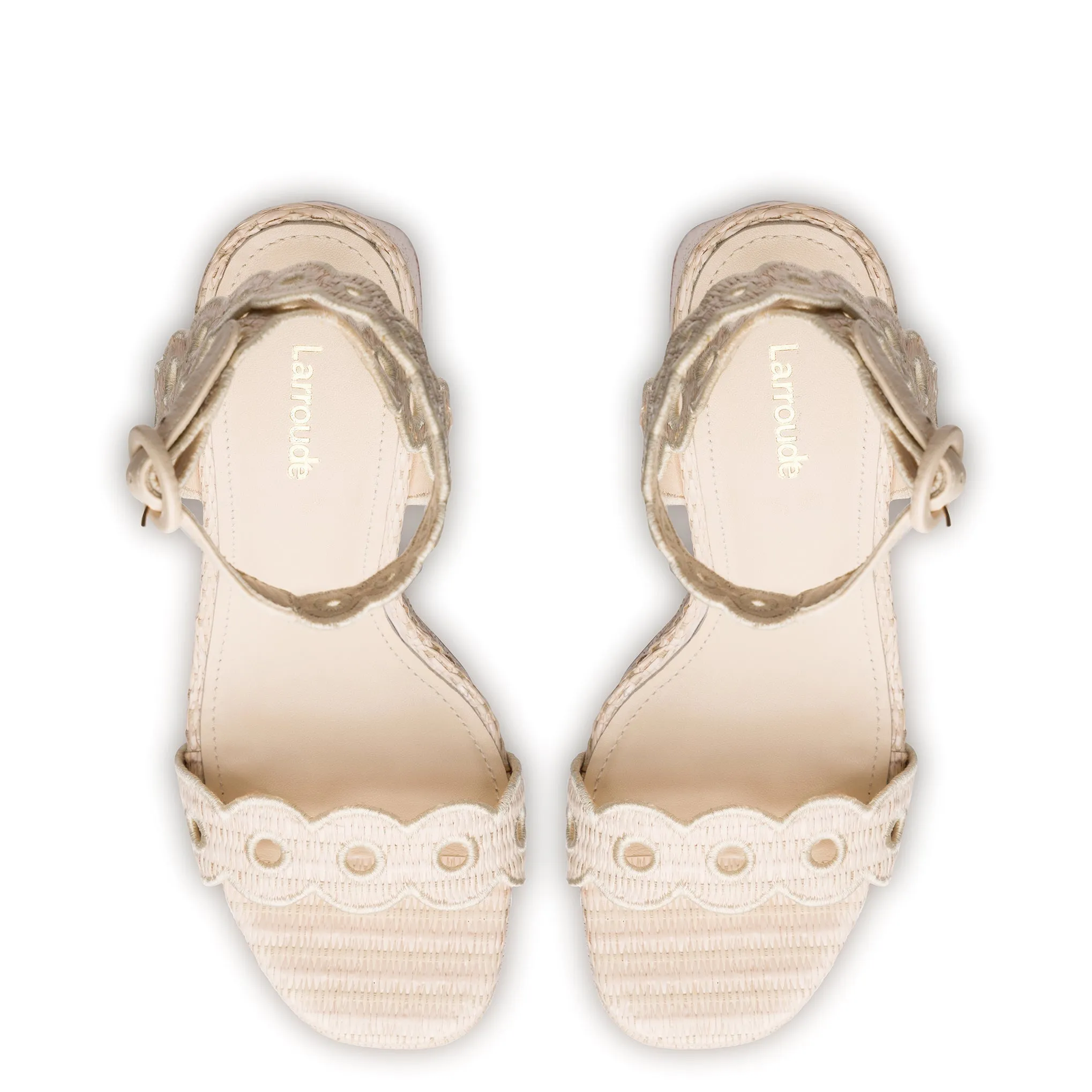 LARROUDE | Dolly Broderie Sandal In Natural Raffia