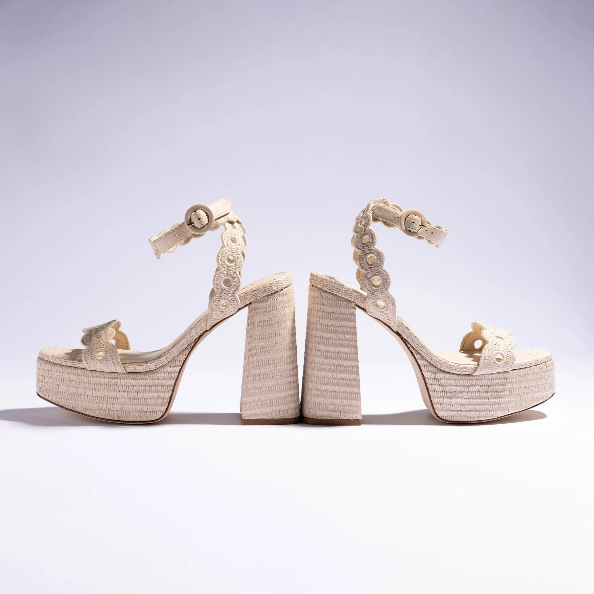 LARROUDE | Dolly Broderie Sandal In Natural Raffia