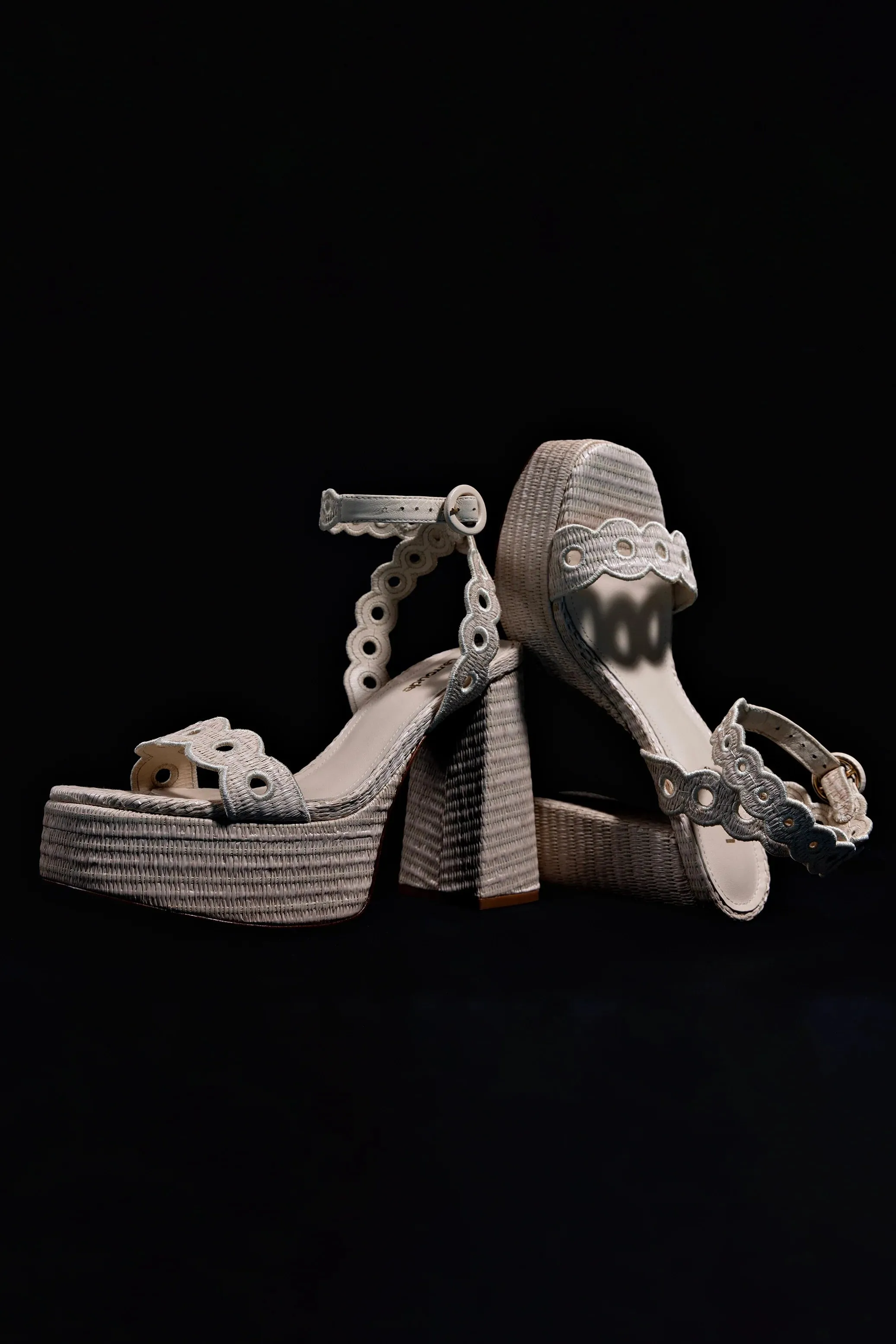 LARROUDE | Dolly Broderie Sandal In Natural Raffia
