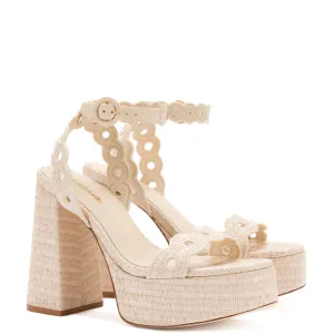 LARROUDE | Dolly Broderie Sandal In Natural Raffia