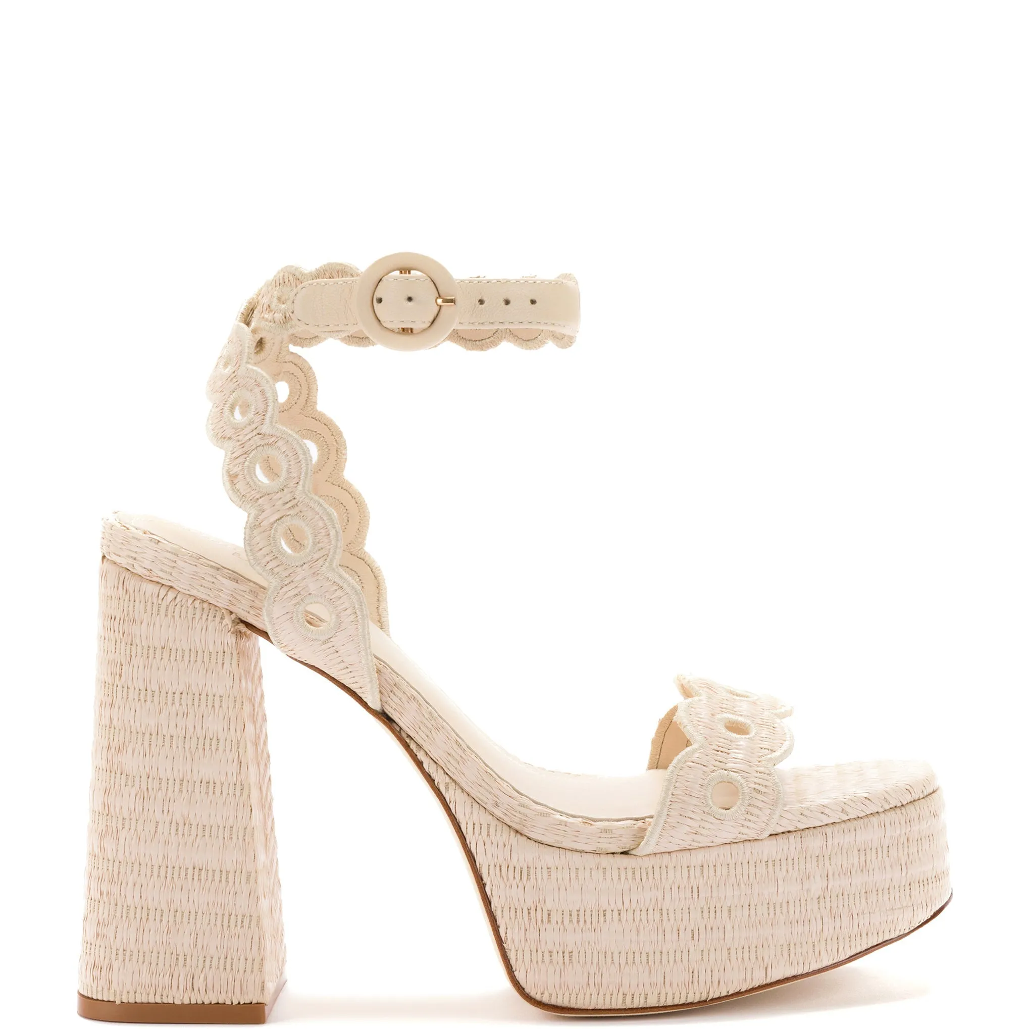 LARROUDE | Dolly Broderie Sandal In Natural Raffia