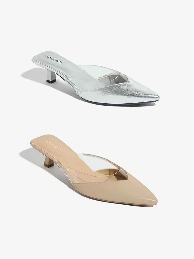 LUNA BLU Beige Vinyl Strap Mule Shoes