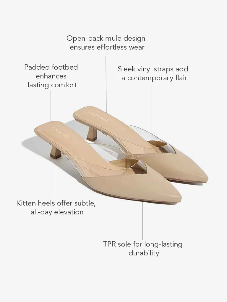LUNA BLU Beige Vinyl Strap Mule Shoes