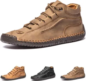 Men's Casual Breathable Slip on Orthopedic Walking Shoes, Classic Hand Stitching Lightweight Mid Top Dress Boots