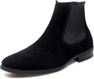 New Men's Chelsea Ankle Boots Solid Color Suede Vamp Elastic Band Waterproof Wearable Non Anti-slip Dress Casual Slip On