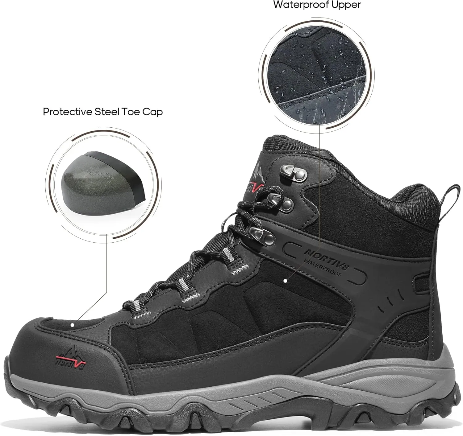 NORTIV 8 Waterproof Steel Toe Boots for Men Slip Resistant Safety Industrial Boots