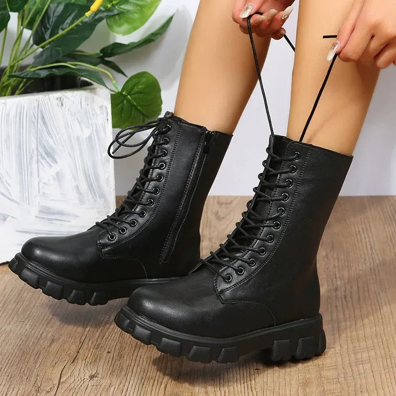 Platform Motorcycle Ankle Boots