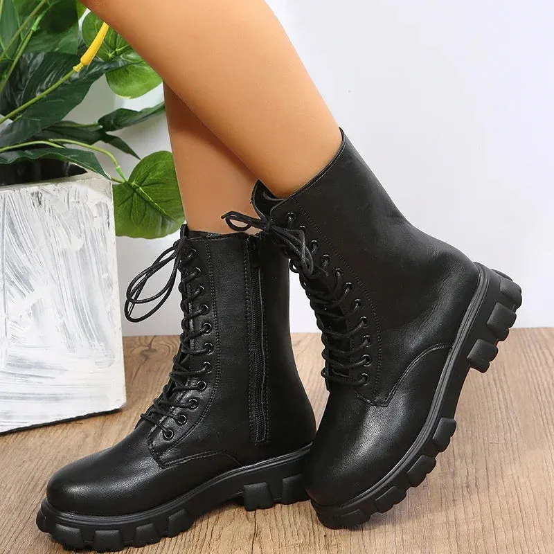 Platform Motorcycle Ankle Boots