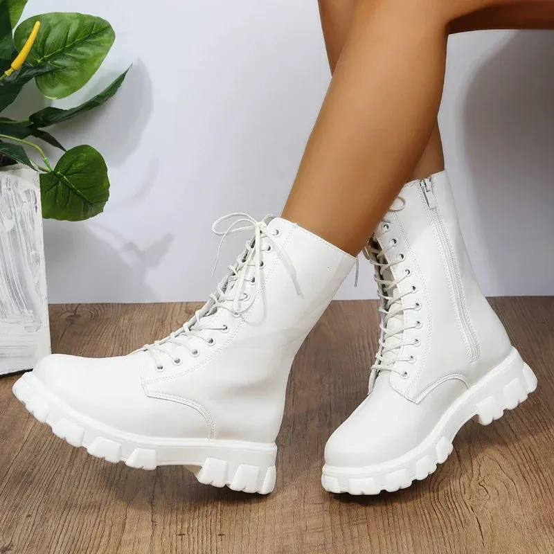 Platform Motorcycle Ankle Boots