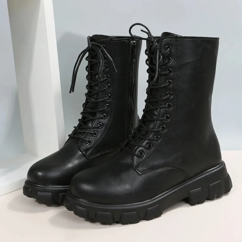 Platform Motorcycle Ankle Boots