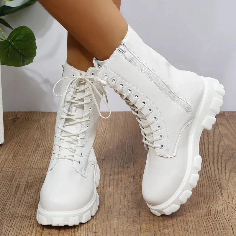 Platform Motorcycle Ankle Boots