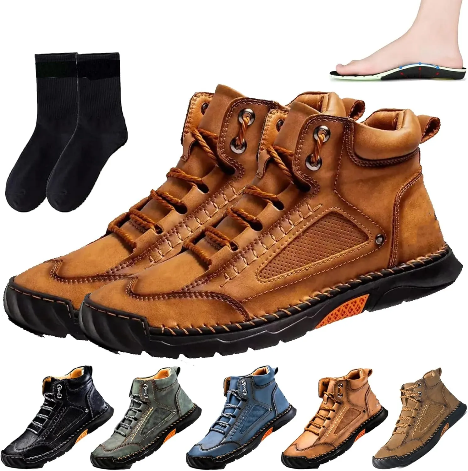 Sawbehind Mens Boots, Sawbehind Boots, Men's Comfortable Handmade Leather Boots,Waterproof Arch Support,Pressure Relief