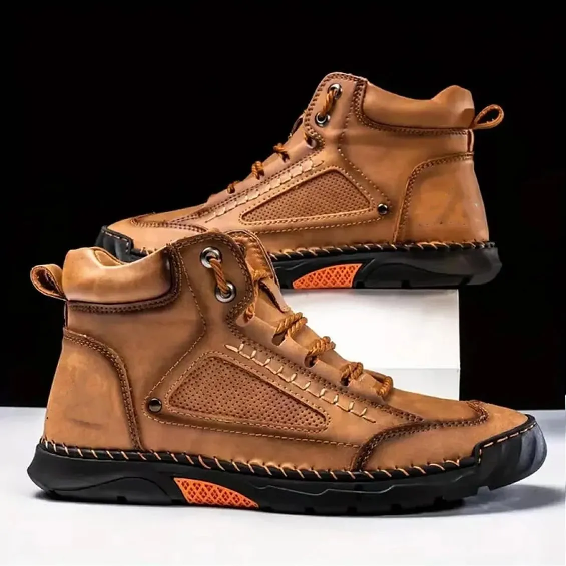 Sawbehind Mens Boots, Sawbehind Boots, Men's Comfortable Handmade Leather Boots,Waterproof Arch Support,Pressure Relief