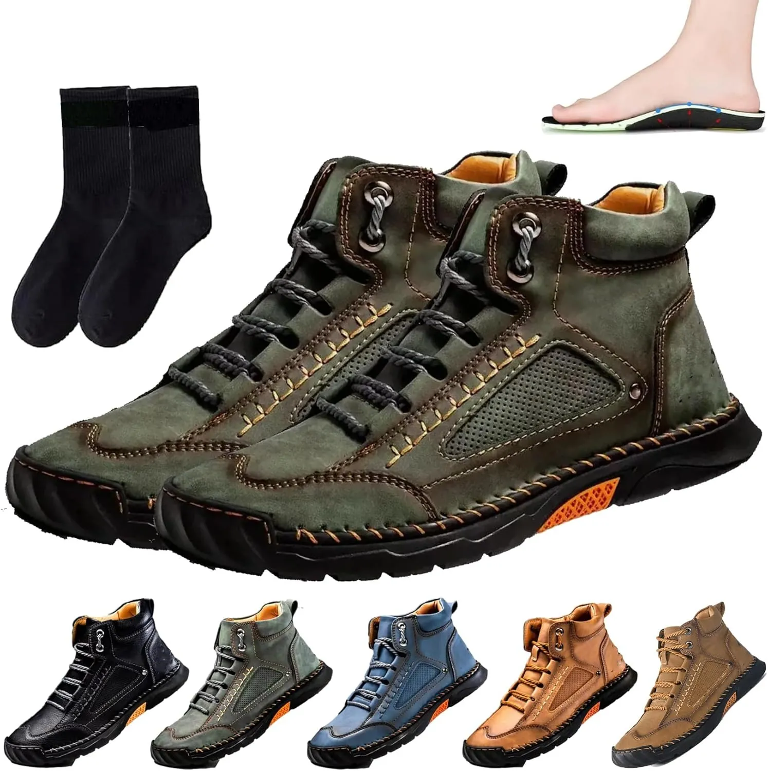 Sawbehind Mens Boots, Sawbehind Boots, Men's Comfortable Handmade Leather Boots,Waterproof Arch Support,Pressure Relief