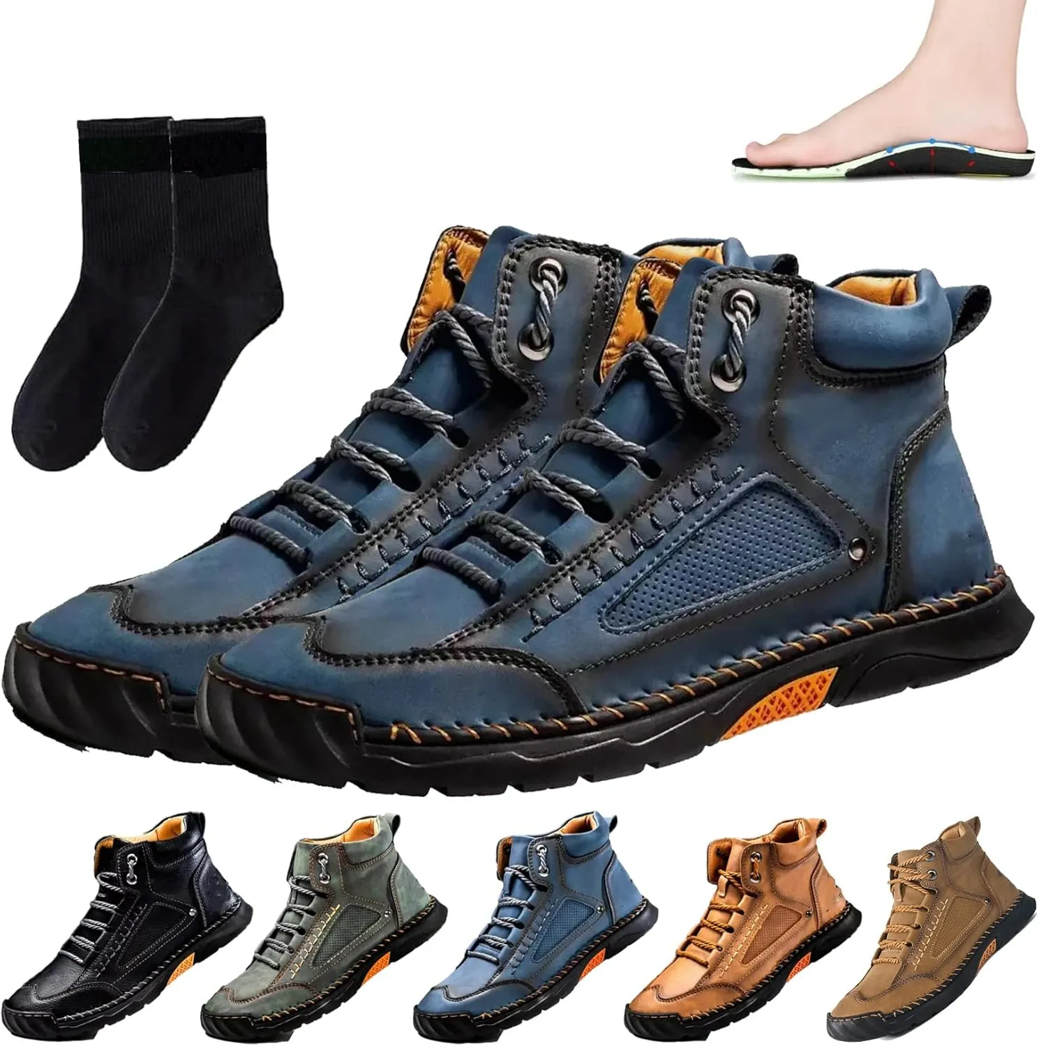 Sawbehind Mens Boots, Sawbehind Boots, Men's Comfortable Handmade Leather Boots,Waterproof Arch Support,Pressure Relief