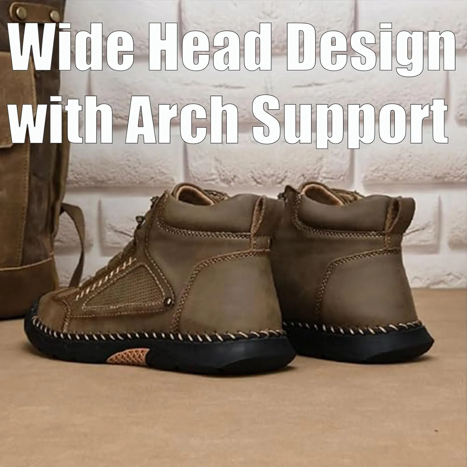 Sawbehind Mens Boots, Sawbehind Men's Comfortable Handmade Leather Boots, Wide Head Design with Arch Support Spacious Toe Box Outdoor Leather Shoes