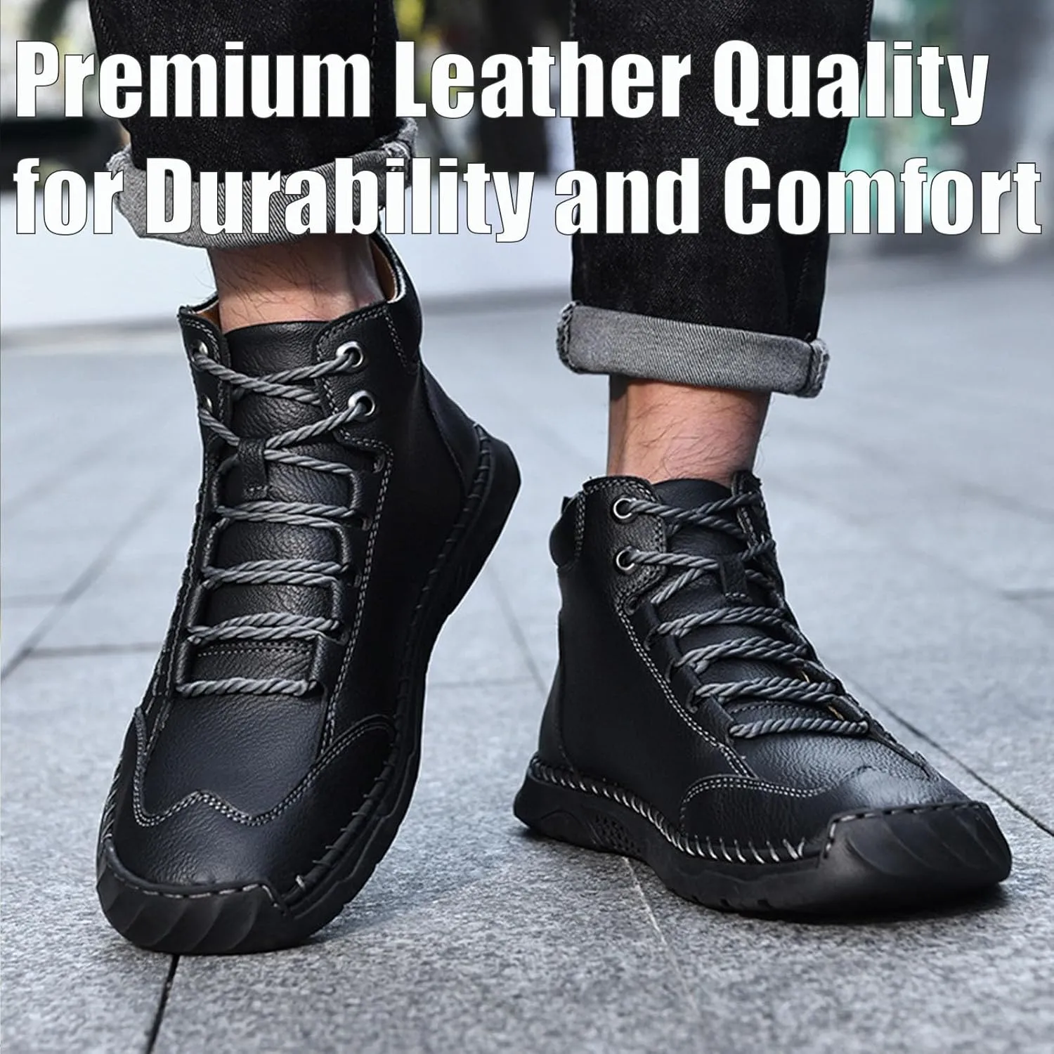 Sawbehind Mens Boots, Sawbehind Men's Comfortable Handmade Leather Boots, Wide Head Design with Arch Support Spacious Toe Box Outdoor Leather Shoes