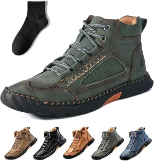 Sawbehind Mens Boots, Sawbehind Men's Comfortable Handmade Leather Boots, Wide Head Design with Arch Support Spacious Toe Box Outdoor Leather Shoes