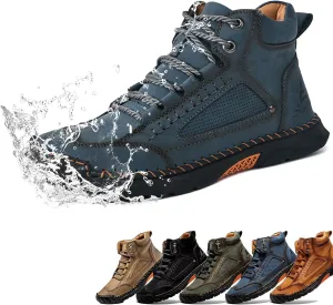 Sawbehind Men's Comfortable Handmade Leather Boots, 2025 New Sawbehind Mens Boots, Wide Toe Box Outdoor Leather Shoes, Waterproof, Arch Support