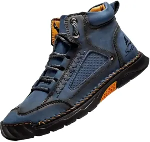 Sawbehind Men's Comfortable Handmade Leather Boots  Waterproof, Arch Support, Spacious Toe Box Outdoor Leather Shoes