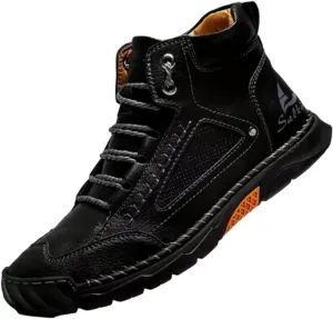 Sawbehind Men's Comfortable Handmade Leather Boots  Waterproof, Arch Support, Spacious Toe Box Outdoor Leather Shoes