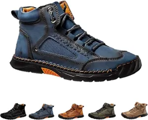 Sawbehind Men's Comfortable Handmade Leather Boots  Waterproof, Spacious Toe Box Outdoor Leather Shoes, Arch Support