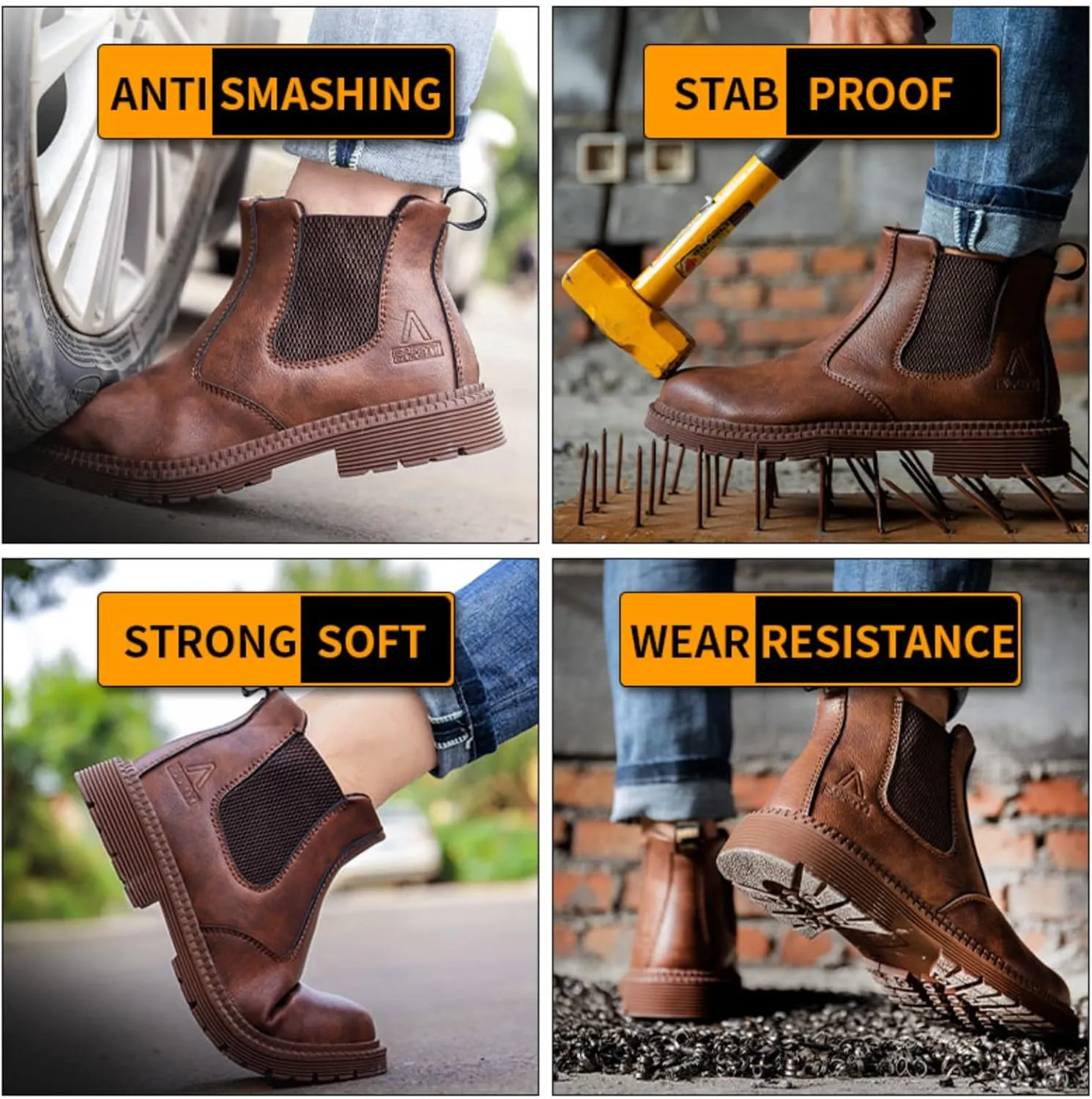 Steel Toe Work Boots for Men Waterproof Lightweight Slip-on Safety Shoes Industrial Construction Outdoor Sneakers