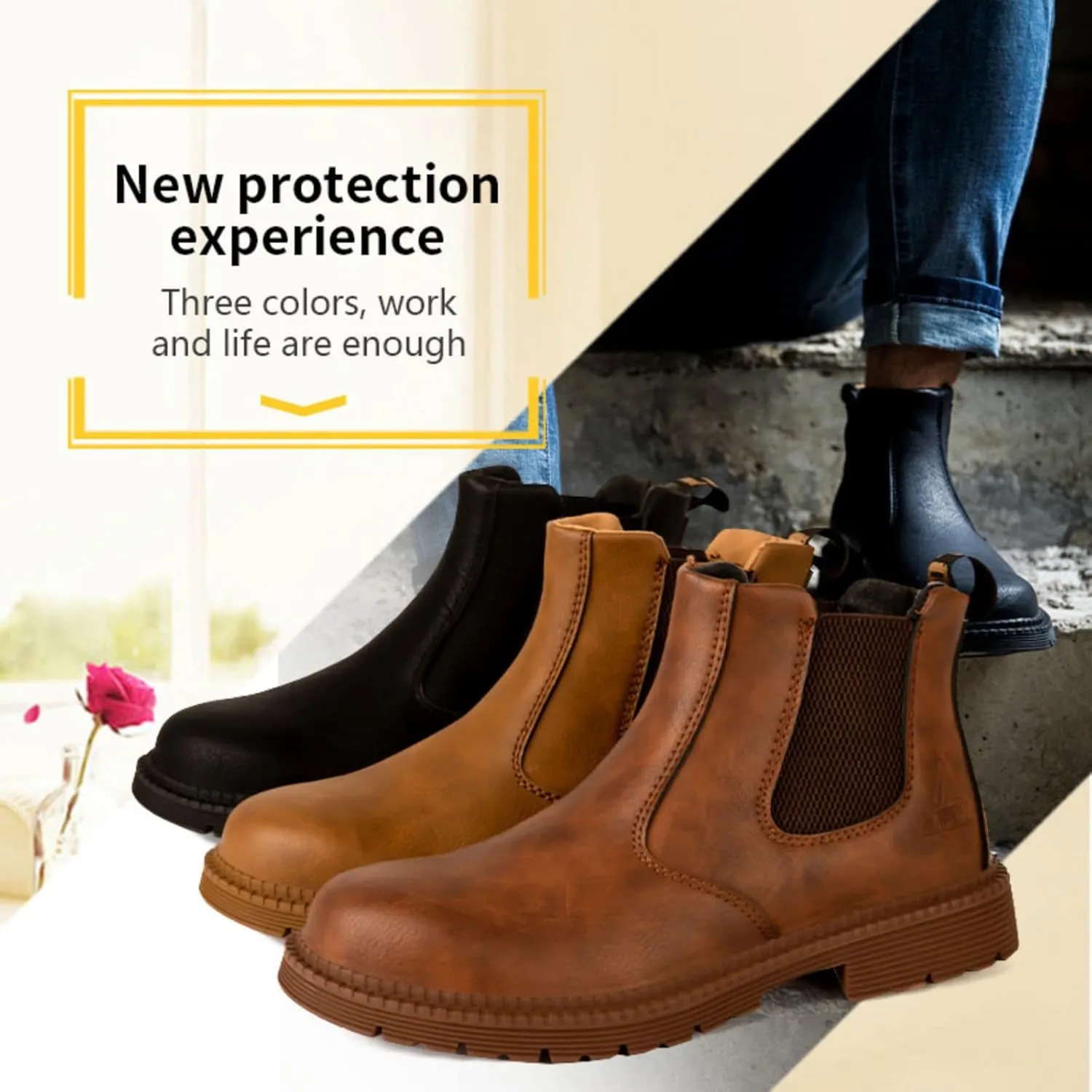 Steel Toe Work Boots for Men Waterproof Lightweight Slip-on Safety Shoes Industrial Construction Outdoor Sneakers