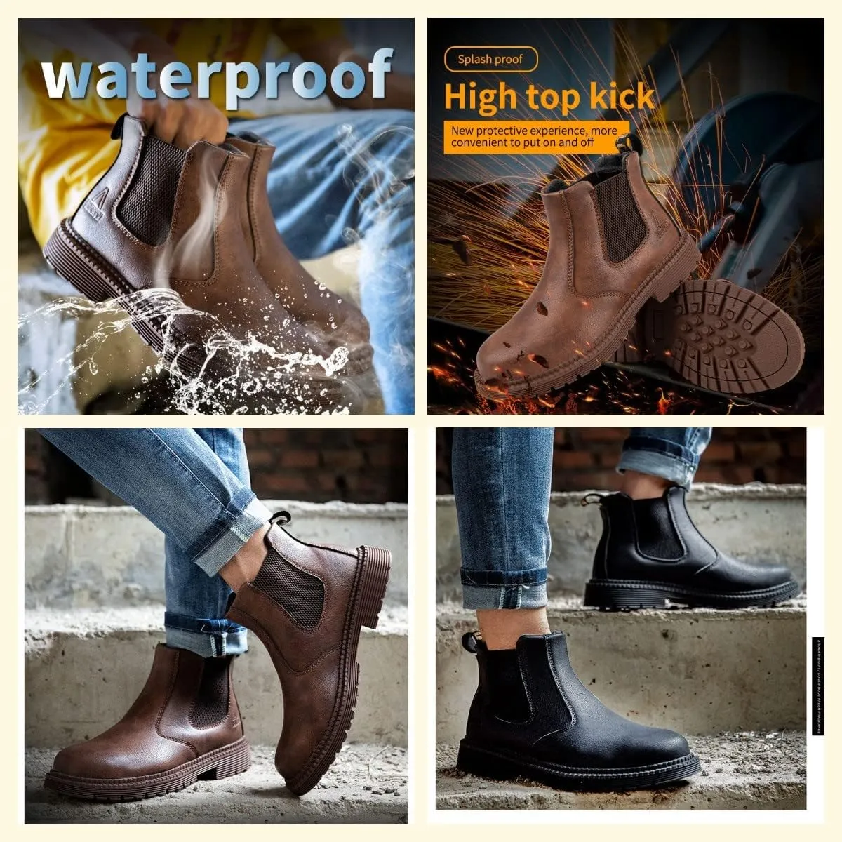 Steel Toe Work Boots for Men Waterproof Lightweight Slip-on Safety Shoes Industrial Construction Outdoor Sneakers