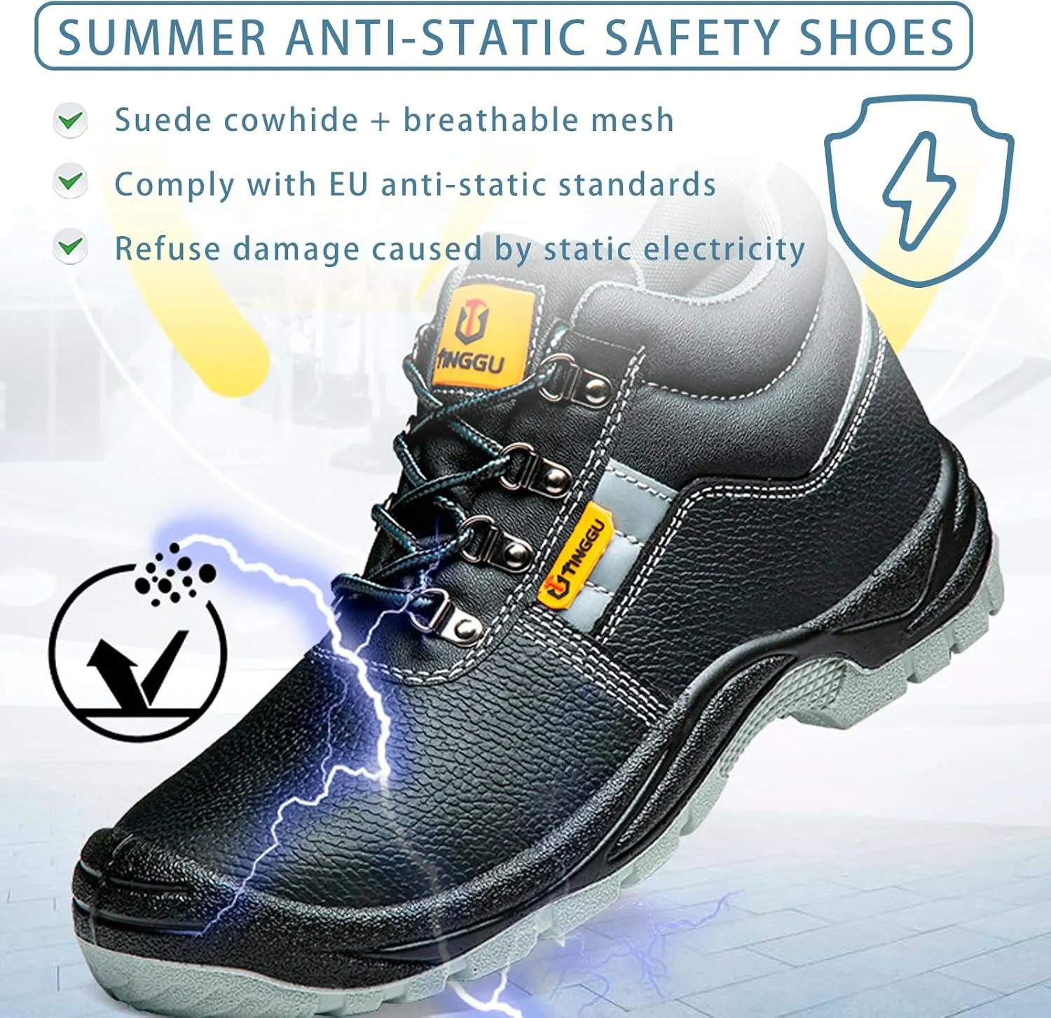 Summer Unisex Anti-Static Safety Shoes, Smash & Puncture Resistant Work Shoes, Composite Steel Toe, Breathable, Lightweight & Comfortable