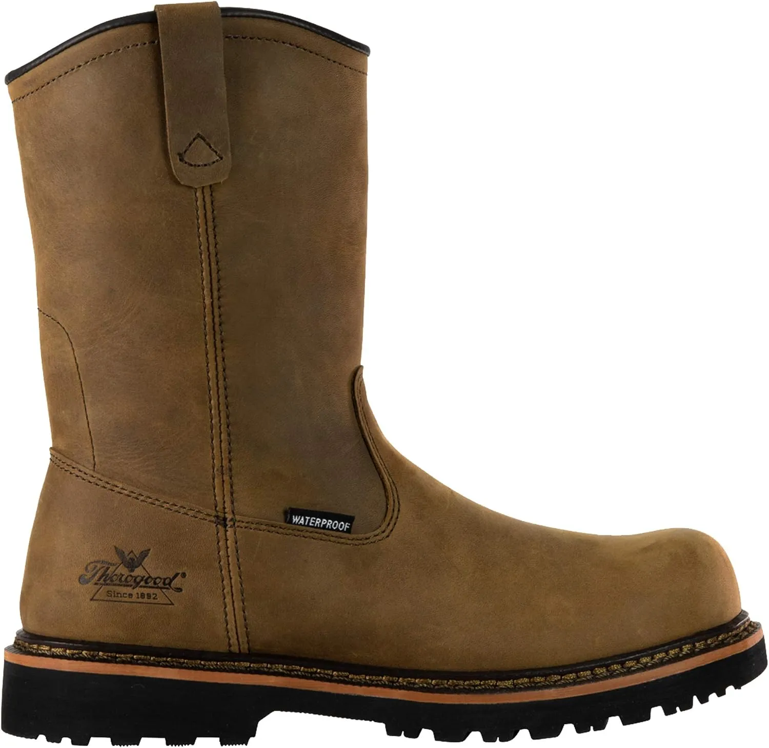 Thorogood V-Series 11 Waterproof Pull On Wellington Boots for Men - Premium Leather with Composite Safety Toe, Comfort Insole, and Chevron Traction Outsole; ASTM Rated