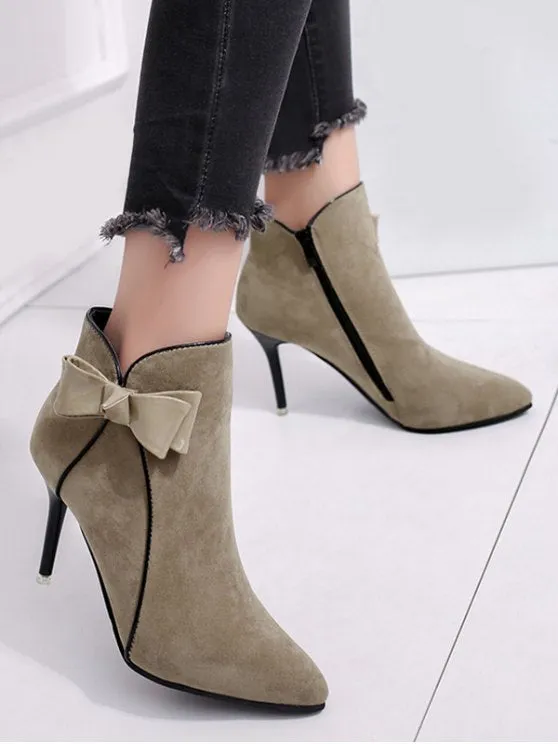 Trendy Stiletto Heel Bow Ankle Boots