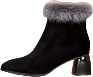 Women's Heel Ankle Boots Warm Pointed Toe Party High Heels Breathable Winter Dress Shoes Lady Snow Boots