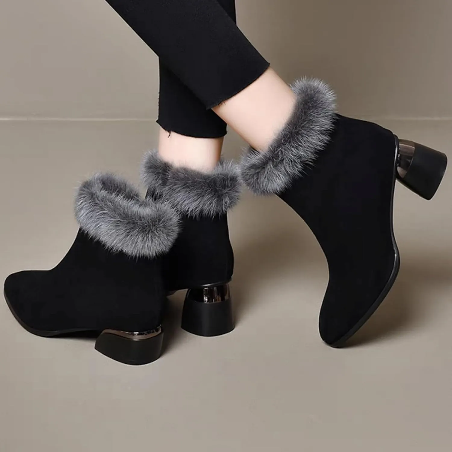 Women's Heel Ankle Boots Warm Pointed Toe Party High Heels Breathable Winter Dress Shoes Lady Snow Boots