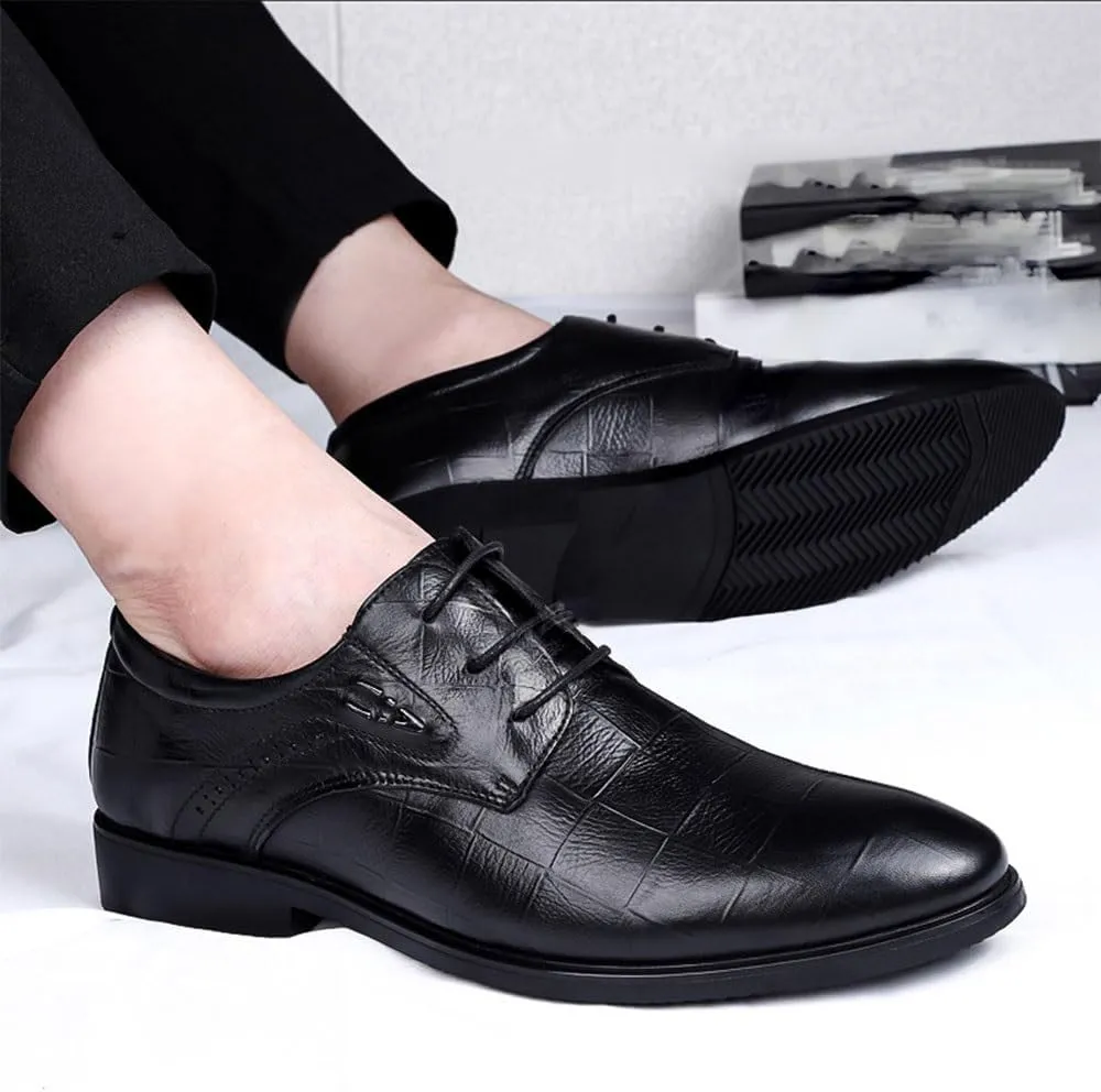Working Men Formal Shoes Waterproof Leather Lace Up Breathable Slip Resistant Business